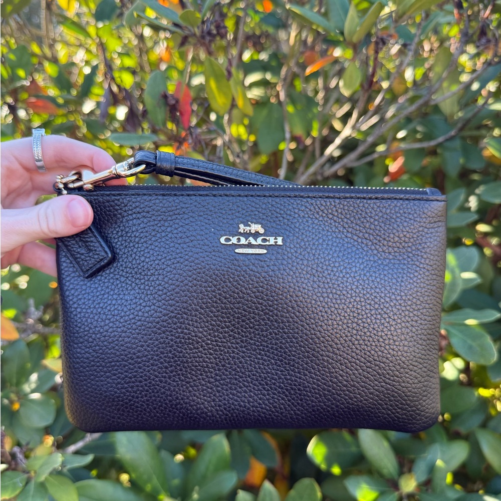 Coach Black Pebbled Leather Wristlet